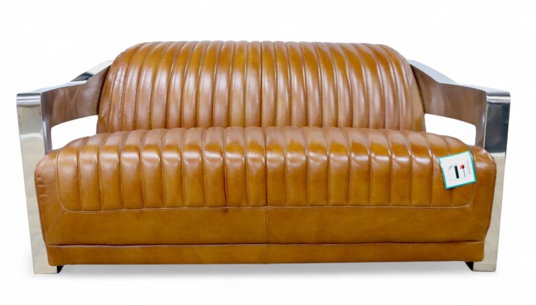 Aviator Vintage Retro 2 Seater Distressed Tan Leather Sofa
