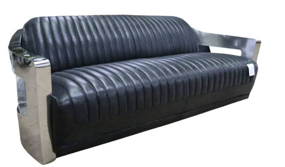 Aviator Vintage Retro 3 Seater Distressed Black Leather Sofa