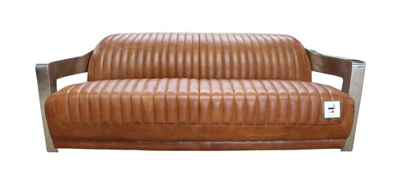Aviator Vintage Retro 3 Seater Distressed Tan Leather Sofa