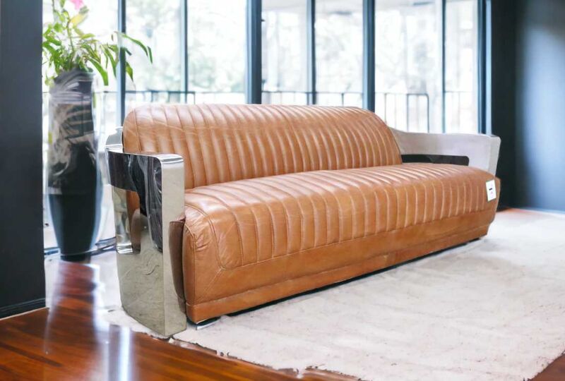 Product photograph of Aviator Vintage Retro 3 Seater Distressed Tan Leather Sofa from Designer Sofas 4U