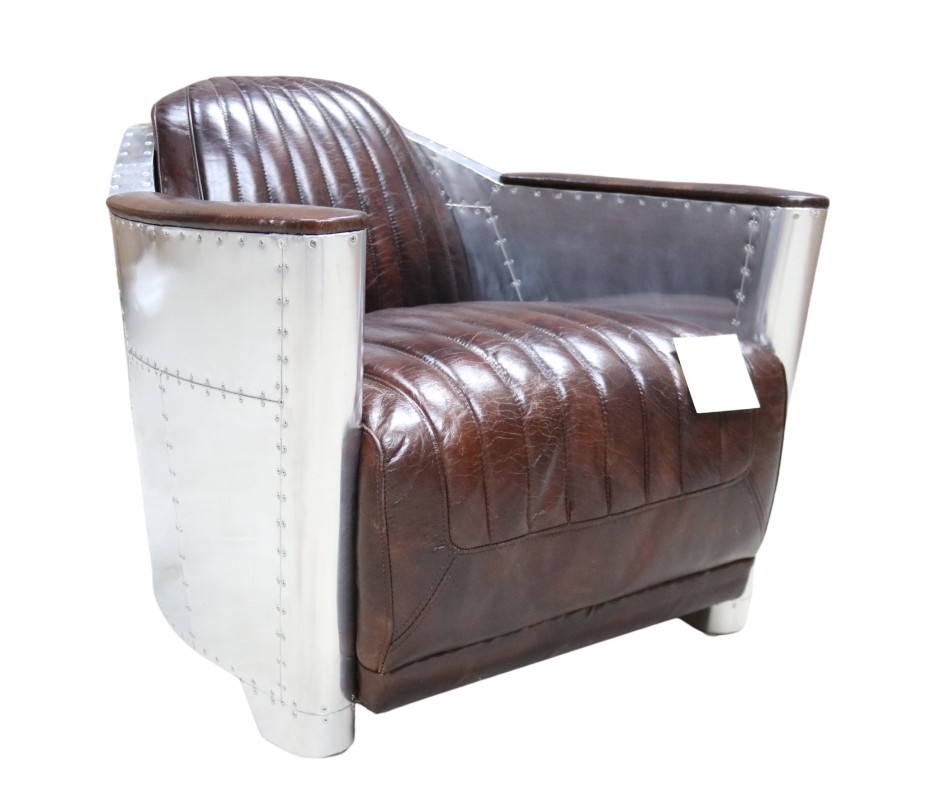 Aviator Vintage Rocket Tub Chair, Real Leather Tub Chair Brown