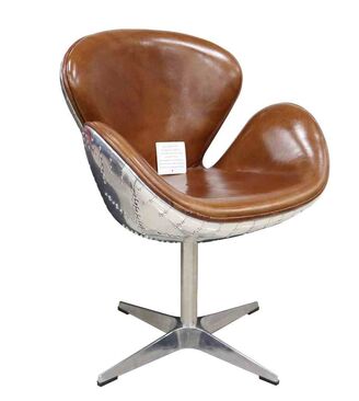 Aviator Vintage Tan Distressed Leather Swan Chair