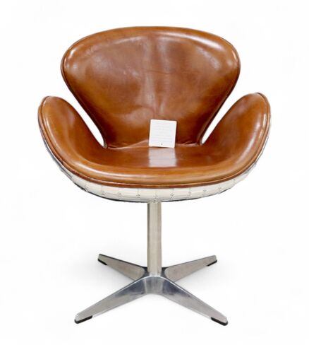 Aviator Vintage Tan Distressed Leather Swan Chair
