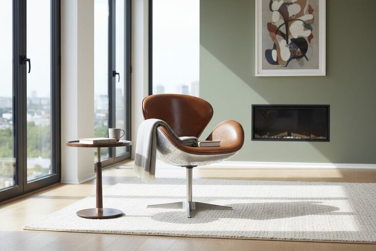 Aviator Vintage Tan Distressed Leather Swan Chair