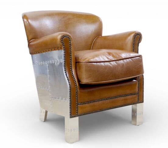Aviator Vintage Tan Leather Club Chair With Nailhead Trim