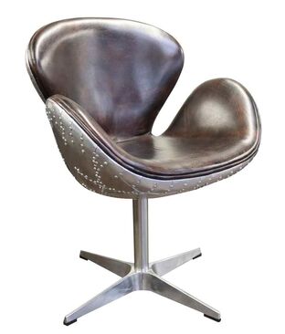 Aviator Vintage Tobacco Brown Distressed Leather Swan Chair