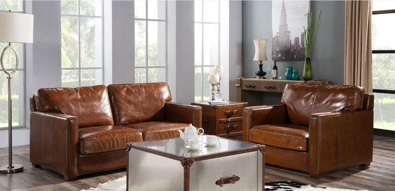 Battersea Vintage Distressed Leather Settee Sofa Suite