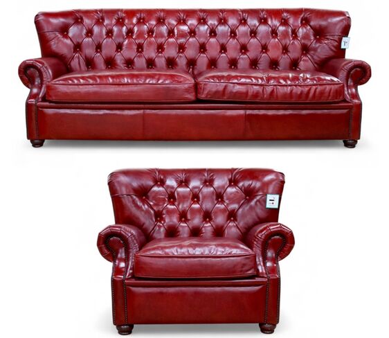 Beresford Chesterfield Vintage Distressed Leather Sofa Suite - 3-Seater & Armchair