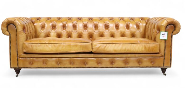 Berlin Chesterfield 3 Seater Sofa Vintage Hand Wash Tan Leather