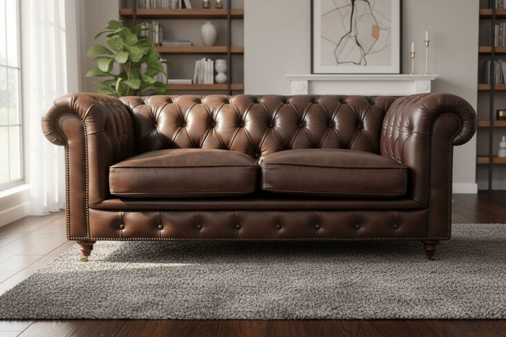 Berlin Chesterfield Vintage Brown Distressed Leather 2 Seater Sofa