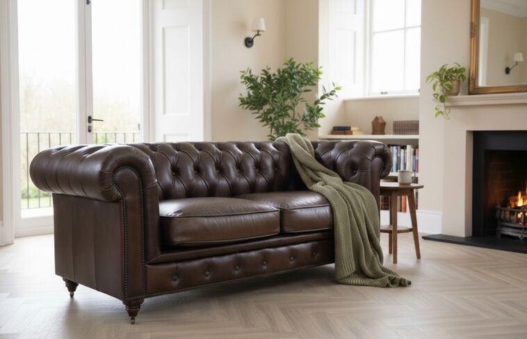 Berlin Chesterfield Vintage Brown Distressed Leather 2 Seater Sofa