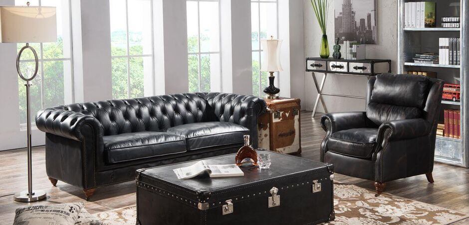 Berlin Chesterfield Vintage Leather Sofa Suite