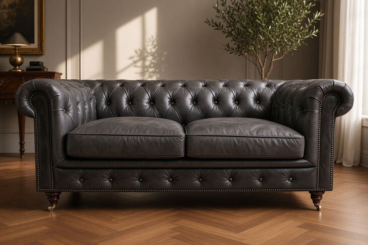 Berlin Chesterfield Vintage Tobacco Distressed Leather 2 Seater Sofa
