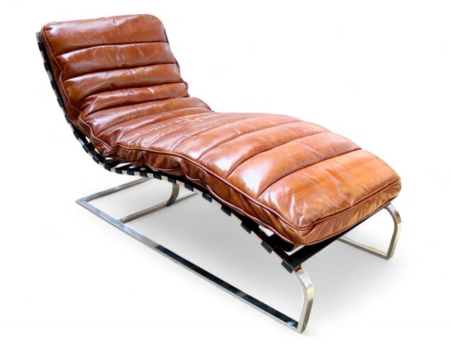 Bilbao Daybed Vintage Tan Distressed Leather Chaise Lounge