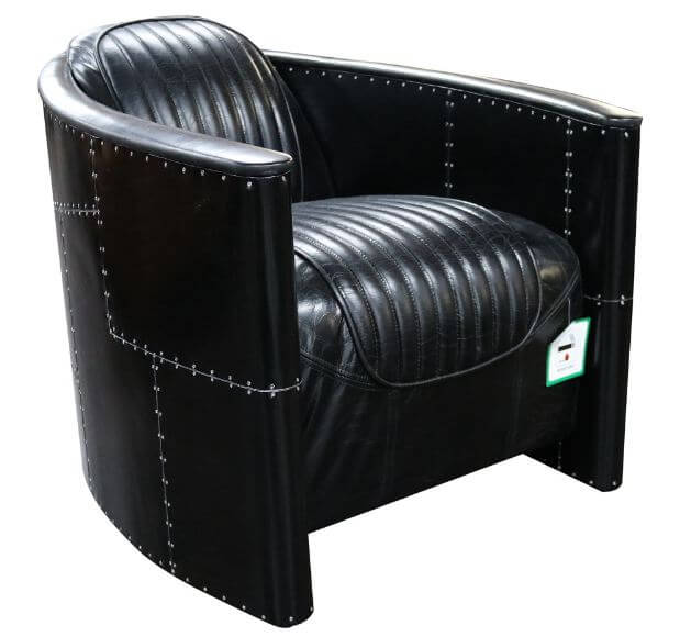 aviator stealth pilot black aluminium and black leather chair