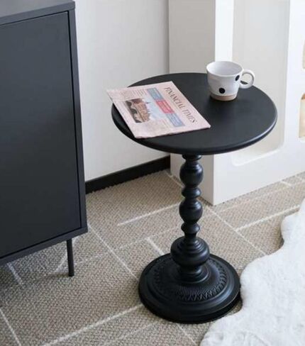 Black Wrought Iron Lamp Table – Round Victorian Style Pedestal Side Table