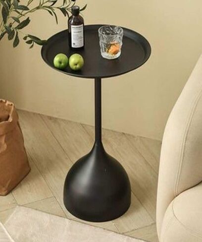 Black Wrought Iron Pedestal Lamp Table – Round Metal Side / Drinks Table