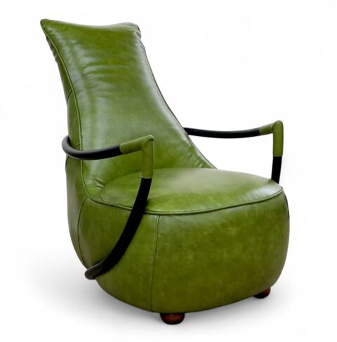 Brighton Olive Green Leather Armchair – Modern Curved Design