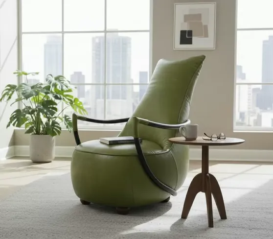 Brighton Olive Green Leather Armchair – Modern Curved Design