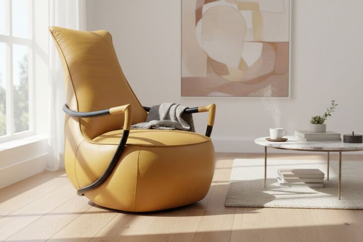 Brighton Vintage Sandy Brown Leather Armchair – Modern Curved Design
