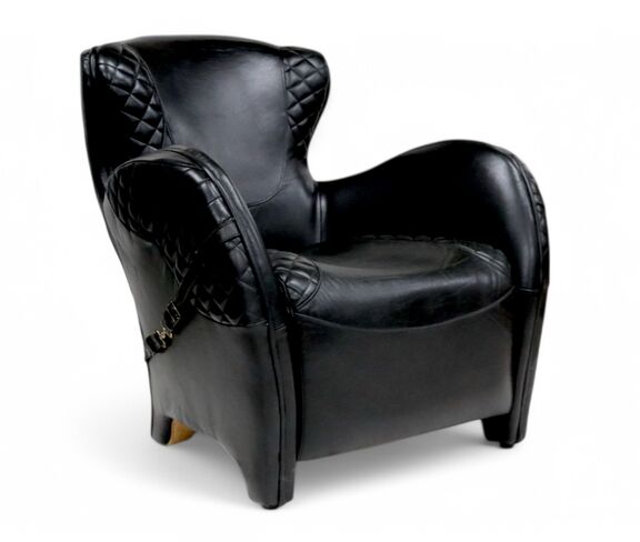 Bronco Saddle Vintage Black Distressed Real Leather Armchair