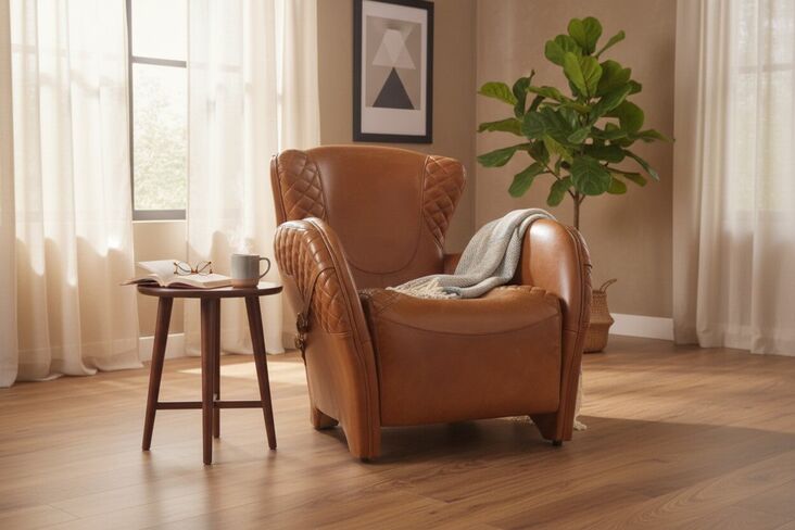 Bronco Saddle Vintage Tan Distressed Leather Armchair
