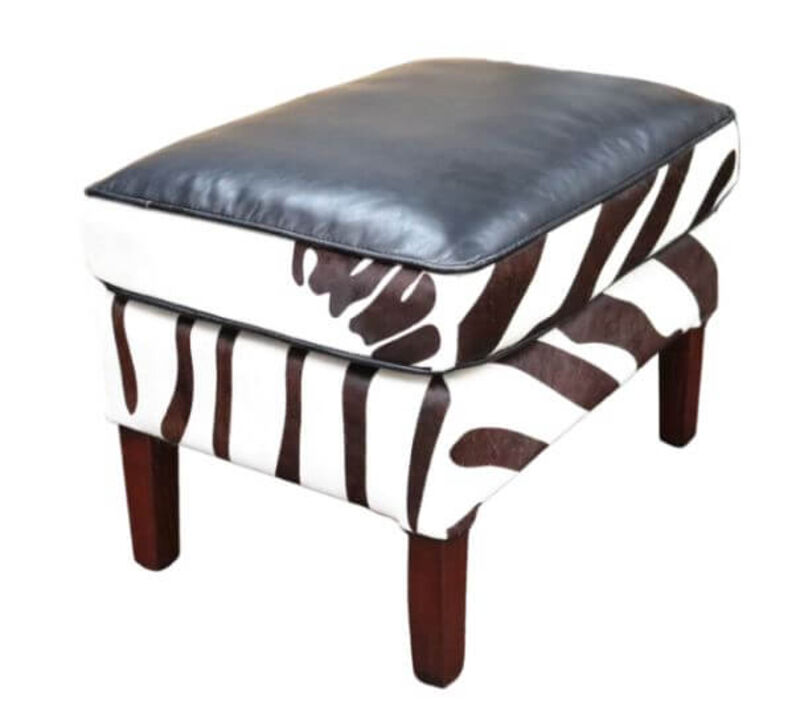 Product photograph of Brown Zebra Hair On Hide Leather Print Footstool from Designer Sofas 4U