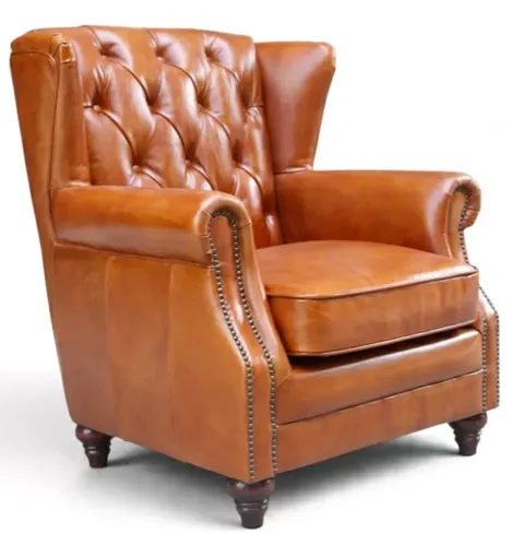 Bruton Tan Leather Chesterfield Wingback Armchair – Vintage Button Back Chair