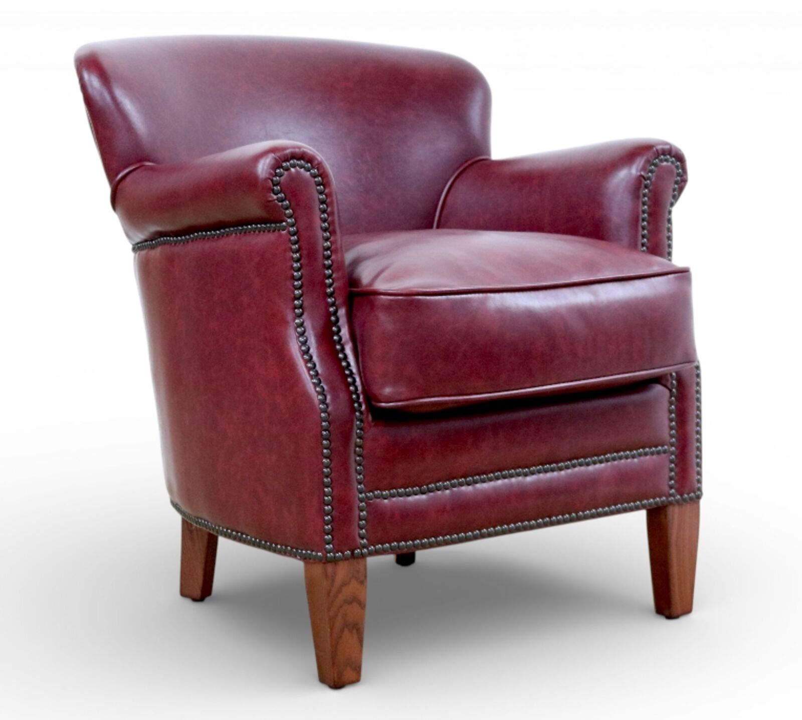 Professor Style Burgandy Leather Club Chair With Nailhead Trim