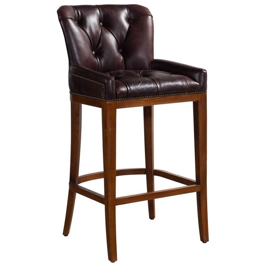 Oned Vintage Distressed Leather Bar, Chesterfield Style Bar Stool