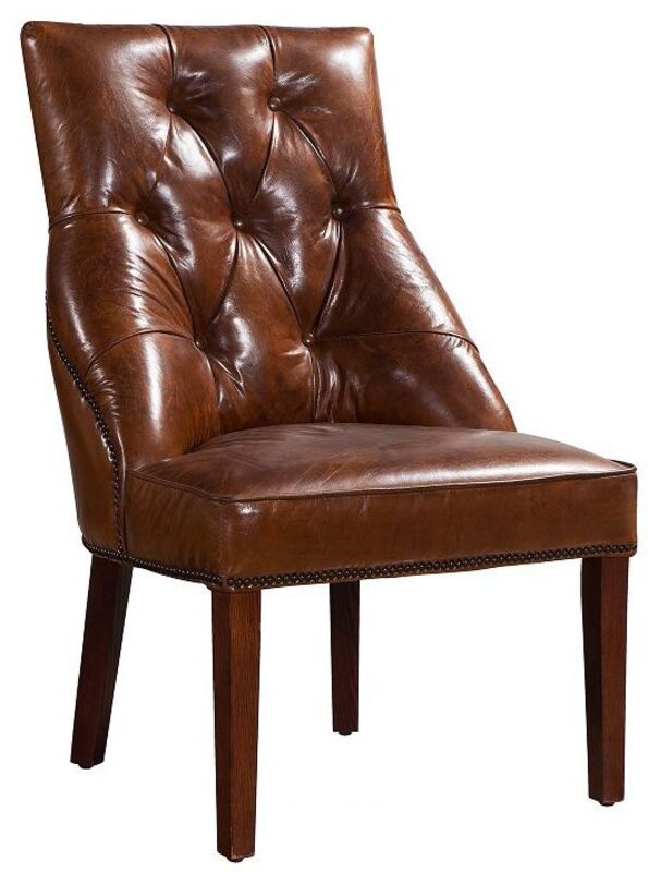 Image of Buttoned Vintage Distressed Leather Dining Chair