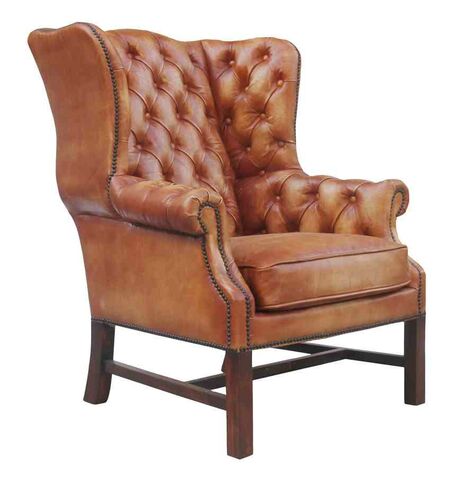 Buttoned Vintage Leather Wing Chair