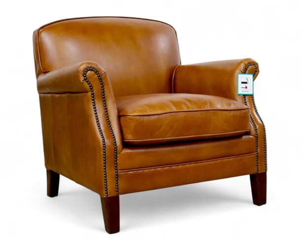 Camber Vintage Tan Leather Armchair | Distressed Club Chair with Nailhead Trim