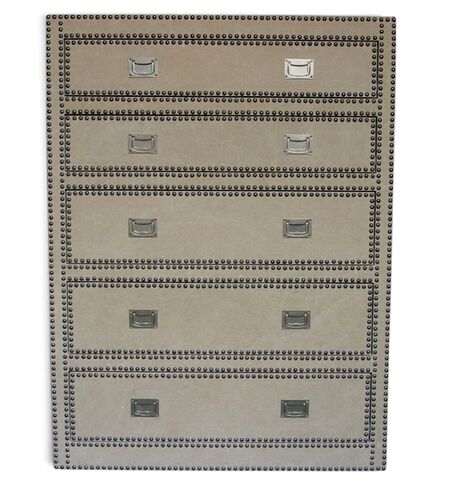 Canvas 5 Drawer Chest Studded Campaign Style Storage Cabinet