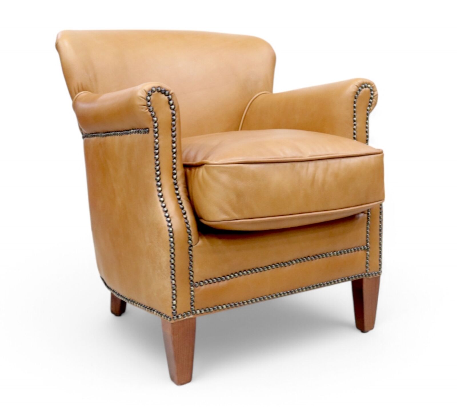 Caramel Tan Leather Club Chair With Nailhead Trim