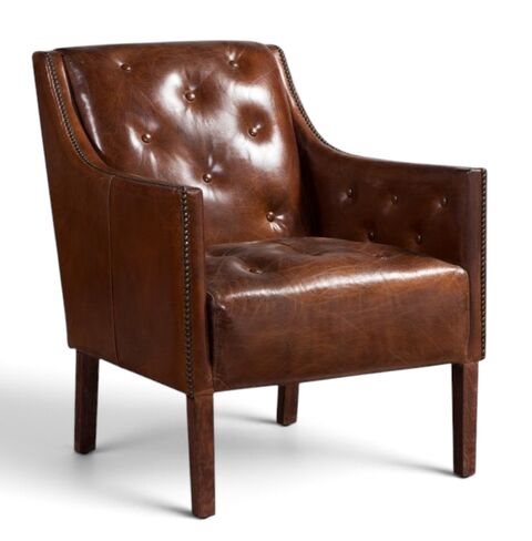 Chaplin Leather Armchair – Button Back Studded Accent Chair
