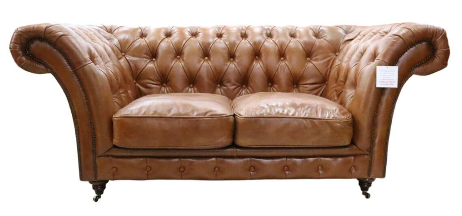 Product photograph of Chelsea Chesterfield Vintage Tan 2 Seater Distressed Leather Settee Sofa from Designer Sofas 4U