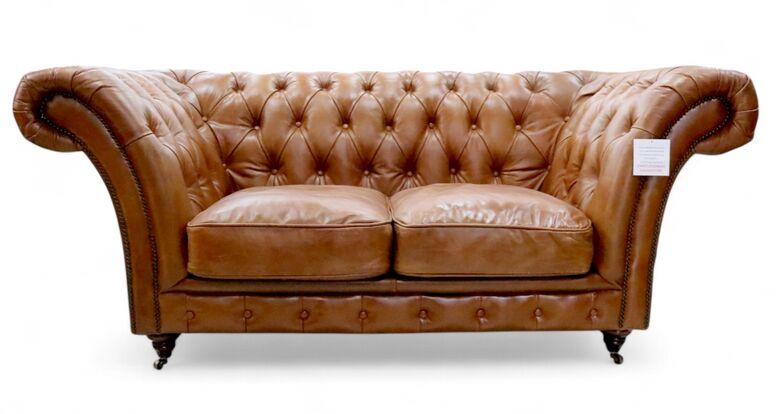 Chelsea Chesterfield Vintage Tan 2 Seater Distressed Leather Settee Sofa