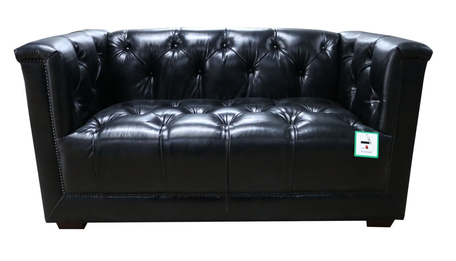 Product photograph of Spitfire Chesterfield 2 Seater Vintage Black Distressed Leather Aluminium Sofa from Designer Sofas 4U