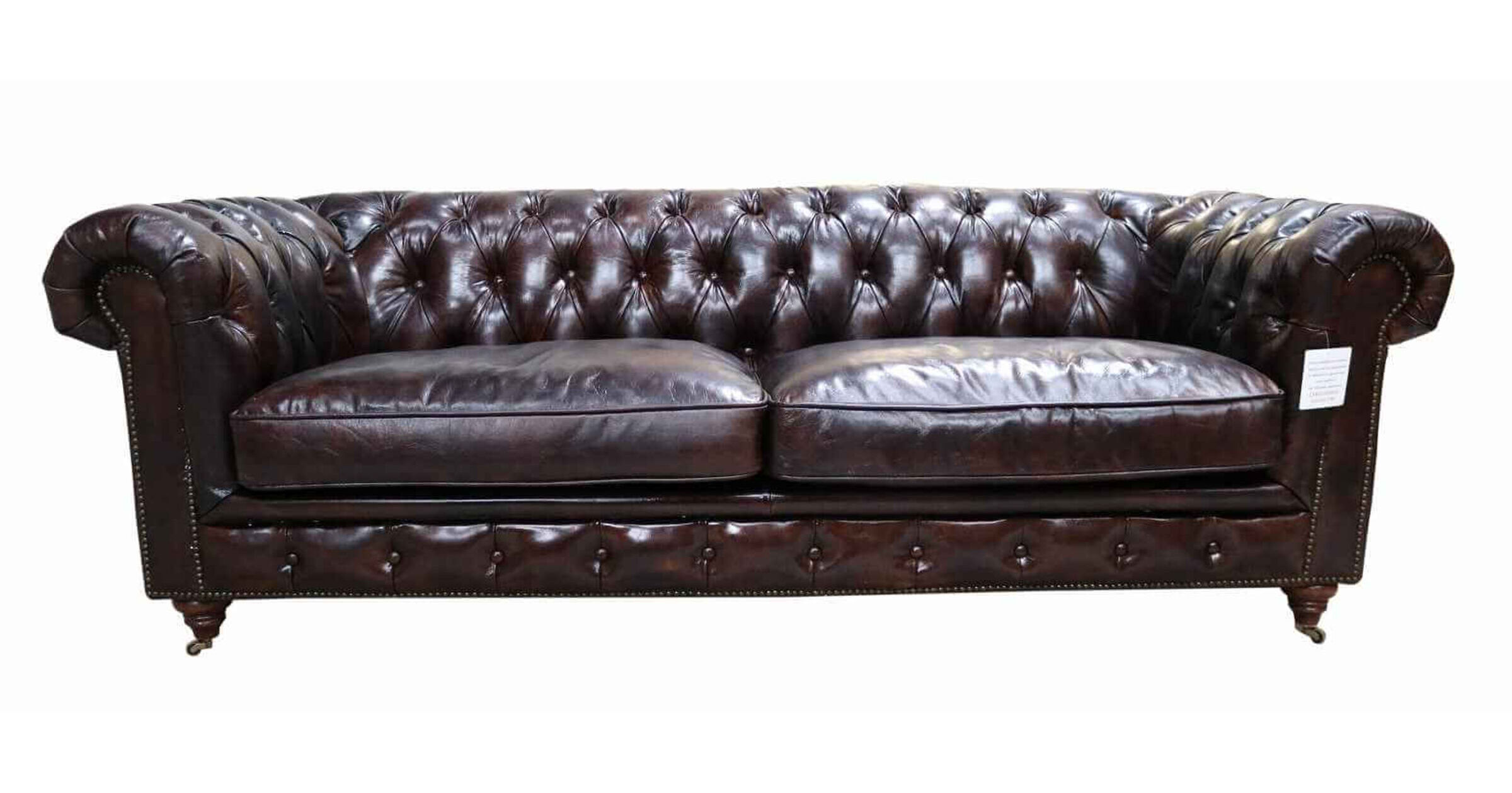 Berlin Chesterfield Vintage Tobacco Brown Distressed Leather 3 Seater