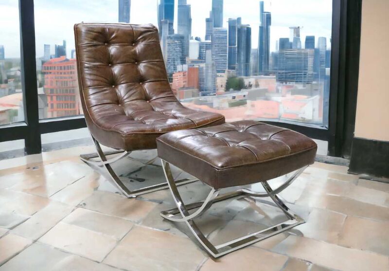 Product photograph of Chesterfield Buttoned Vintage Brown Lounge Chair With Footstool from Designer Sofas 4U