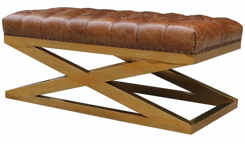 Chesterfield Buttoned Footstool Brass Metal