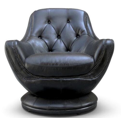 Chesterfield Buttoned Swivel Armchair Black Leather