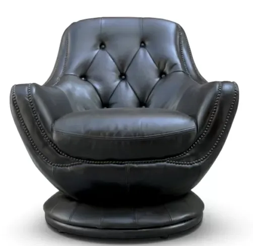 Chesterfield Buttoned Swivel Armchair Black Leather