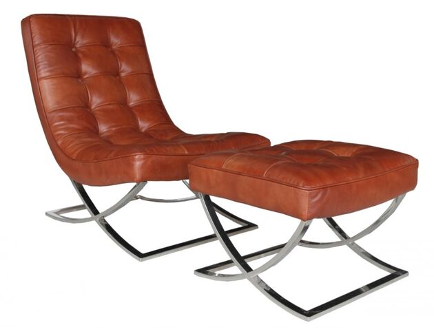 Chesterfield Buttoned Vintage Lounge Chair With Footstool