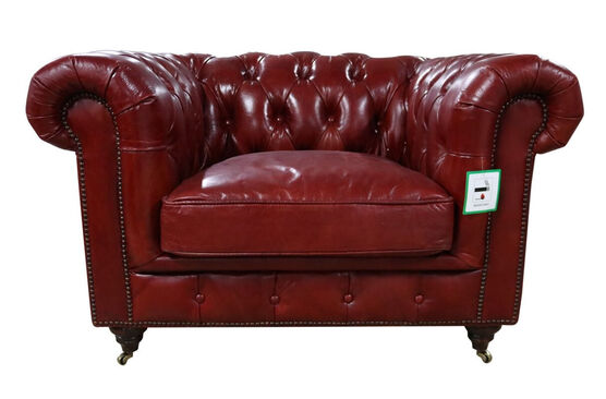 Chesterfield Buttoned Vintage Red Distressed Leather Club Chair