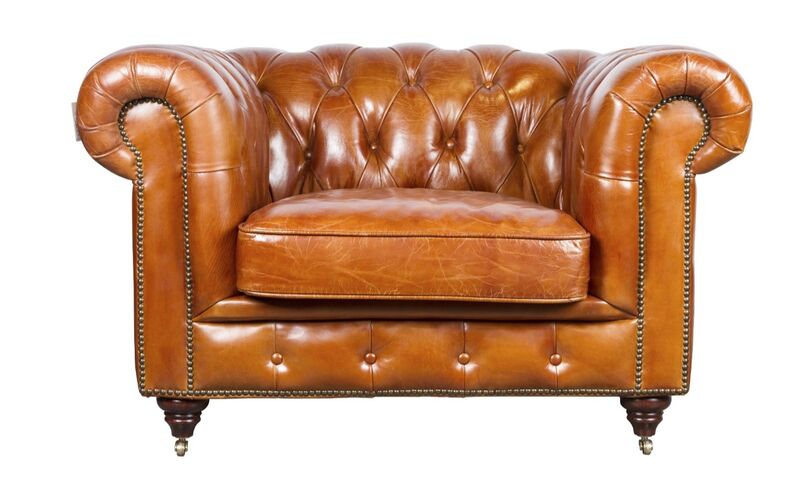 Product photograph of Chesterfield Buttoned Vintage Tan Distressed Leather Club Chair from Designer Sofas 4U