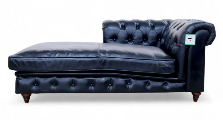 Chesterfield Chaise Lounge Vintage Black Leather