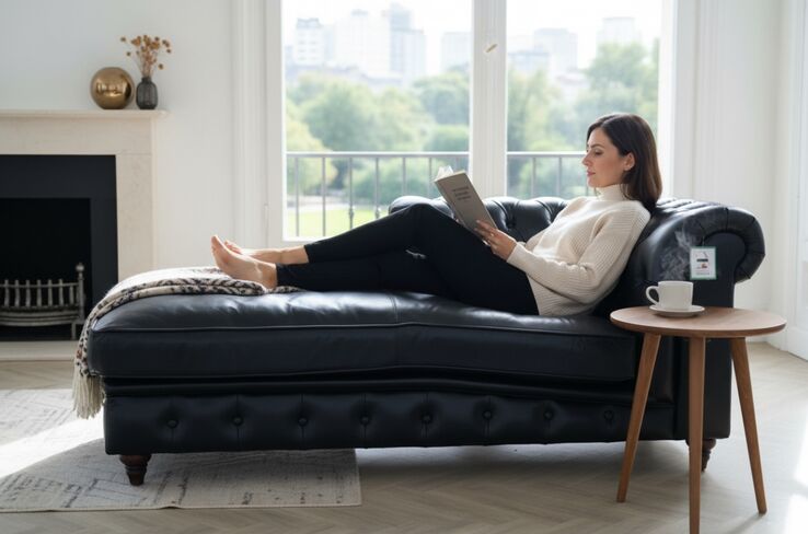 Chesterfield Chaise Lounge Vintage Black Leather