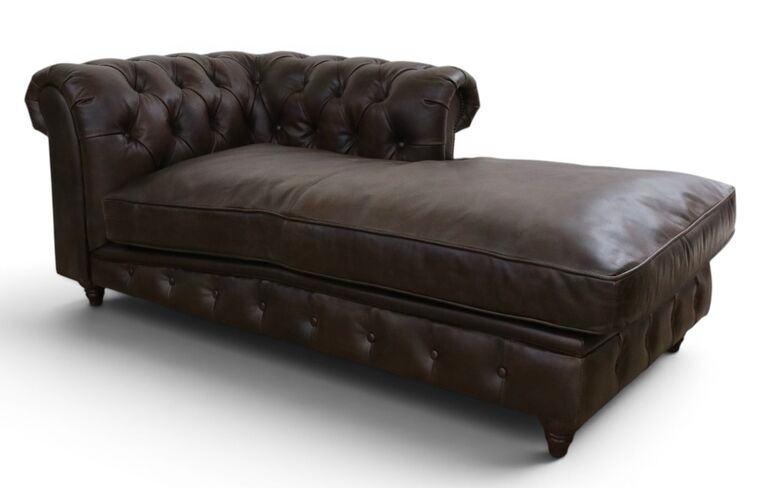 Chesterfield Chaise Lounge Vintage Brown Leather